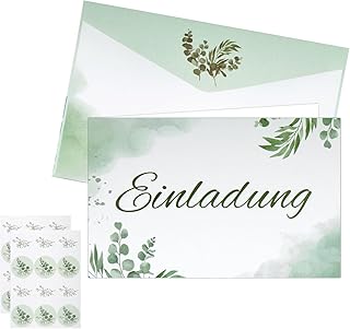 15 Eucalyptus Invitation Cards with Envelopes & Stickers
