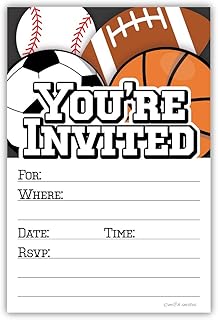 Sports Party Invitations (20 Count) - Football, Soccer, Baseball,