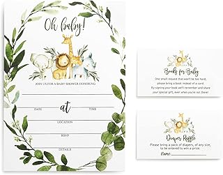 25 Safari Greenery Baby Shower Invitations (Large Size 5X7