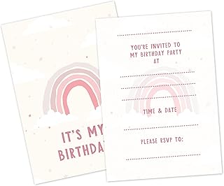 12 Pink Rainbow Birthday Invitations for Girls