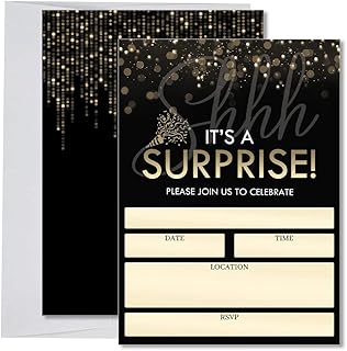 Partiness Surprise Birthday Invitations, Black/Gold, 60th/