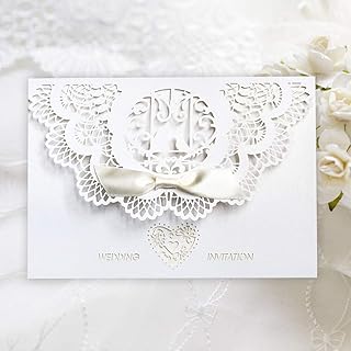Benbilry White Laser Cut Wedding Invitations (20 Pack)