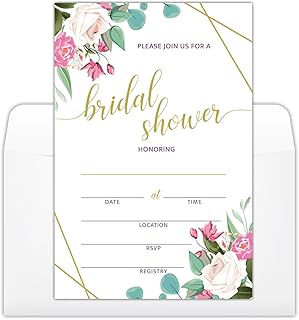 YUEXLL 25 Floral Bridal Shower Invitation Cards with White En