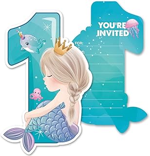 Mermaid 1st Party Invitations, 20 Set