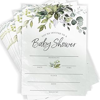 Greenery Eucalyptus Baby Shower Invitations, Set of
