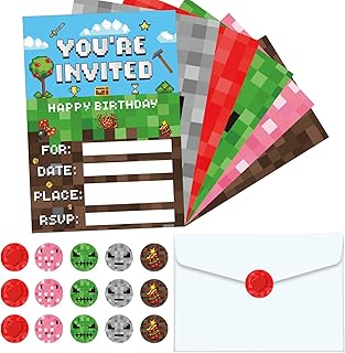 30 Sets Pixel Party Invitations