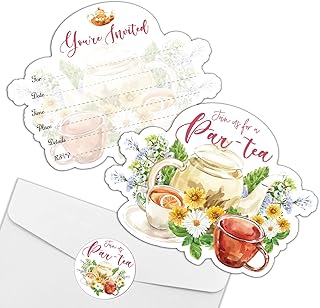 REWIDPARTY 20 Pack Floral Tea Party Invitation Cards