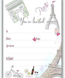 25 Paris Style Invitations with Envelopes