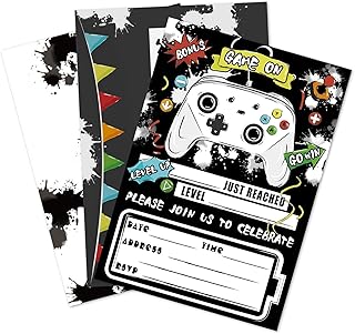 WERNNSAI Watercolor Video Game Party Invites - 20 Set
