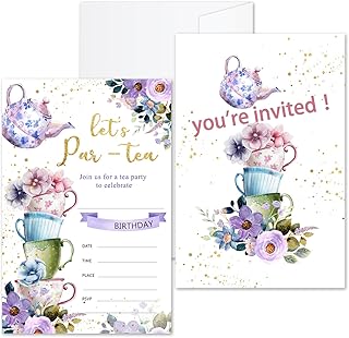 ZSHFMY Floral Tea Party Birthday Invites Cards For Girls Boys,