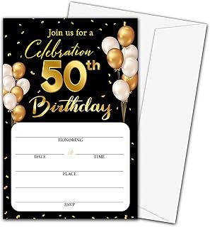 50th Birthday Invitation Cards - Classic Gold Theme Fill in The Blank Birthday Party