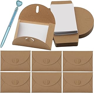 50pcs Mini Envelopes with Cards, Heart Closure Wedding Invitation DIY Kraft