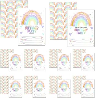 AIMALL 32 Pack Rainbow Party Invitation Cards