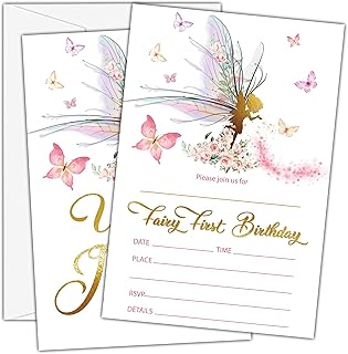 Butterfly Fairy 1st Birthday Invites (25-Count)