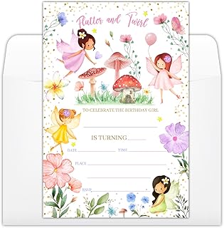 Flutter & Twirl Floral Birthday Party Invitations with Envelopes