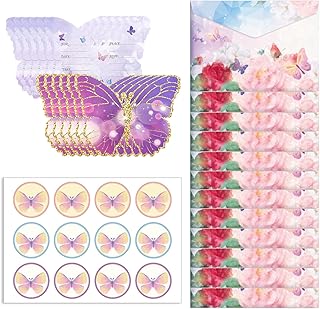 Butterfly Party Invitations, 12 Set with Envelopes &