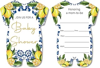 Italian Lemon Blue Tile Baby Shower Invitations Set of 20