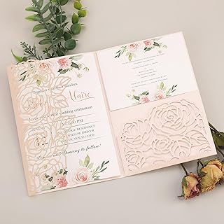 25Pcs Pink Tri-Fold Wedding Invitations