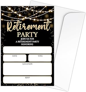 Zodvery Retirement Party Invitations - Gold Sparkles & Black Surprise Party