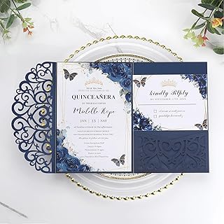 Dark Blue 5×7 Custom Wedding Invitations with RSVP Cards