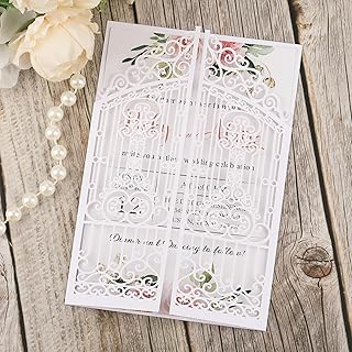 50Pcs White Laser Cut Fence Wedding Invitations