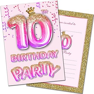 Olivia Samuel 10th Birthday Invitations - Pink and Gold Glitter