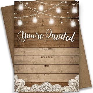 Rustic Fill-in Party Invitations - 25 Invites and En