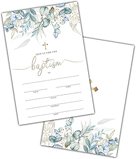 Watercolor Greenery Floral Baptism Invitations, 25 Cards With En