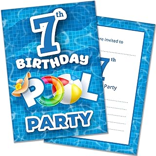 Olivia Samuel Pool Party 7th Birthday Invitations (Pack of