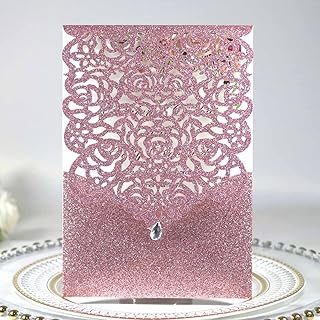 Woogim 10 PCS Glitter Floral Diamond Invitation Cards