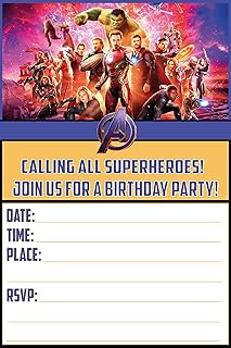 Avengers Birthday Invitation Cards - 25 Fill-in Invites
