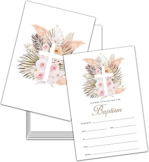 Boho Floral Baptism Invitations with Envelopes