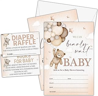 TIOFUNO 25 Baby Shower Invitations with Balloon Bear Gender