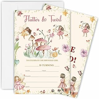 Fairy Theme Birthday Invitations - 20 Double Side Fill-In