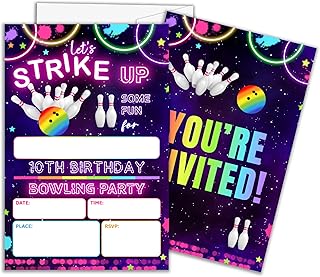 DETIHO Bowling 10th Birthday Party Invitations