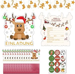 Christmas Invitation Card Set - Elk Design (12 cards)