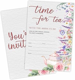 YKYENR Floral & Teapots Bridal Shower Invitations –